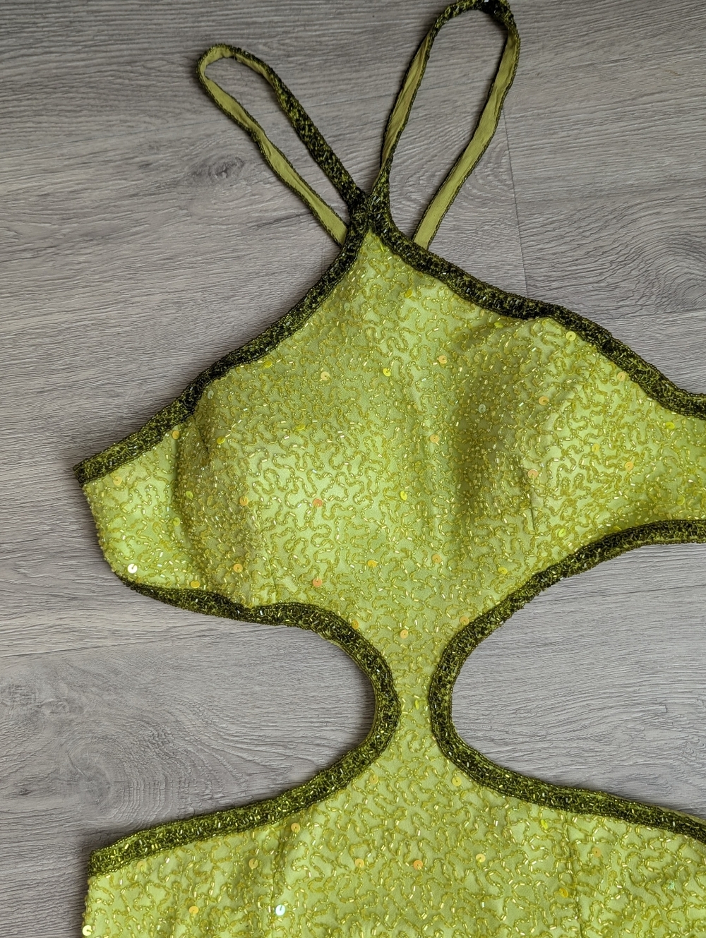 Scala Lime Green Backless Cutout Sequin Evening Gown - Picture 2 of 7